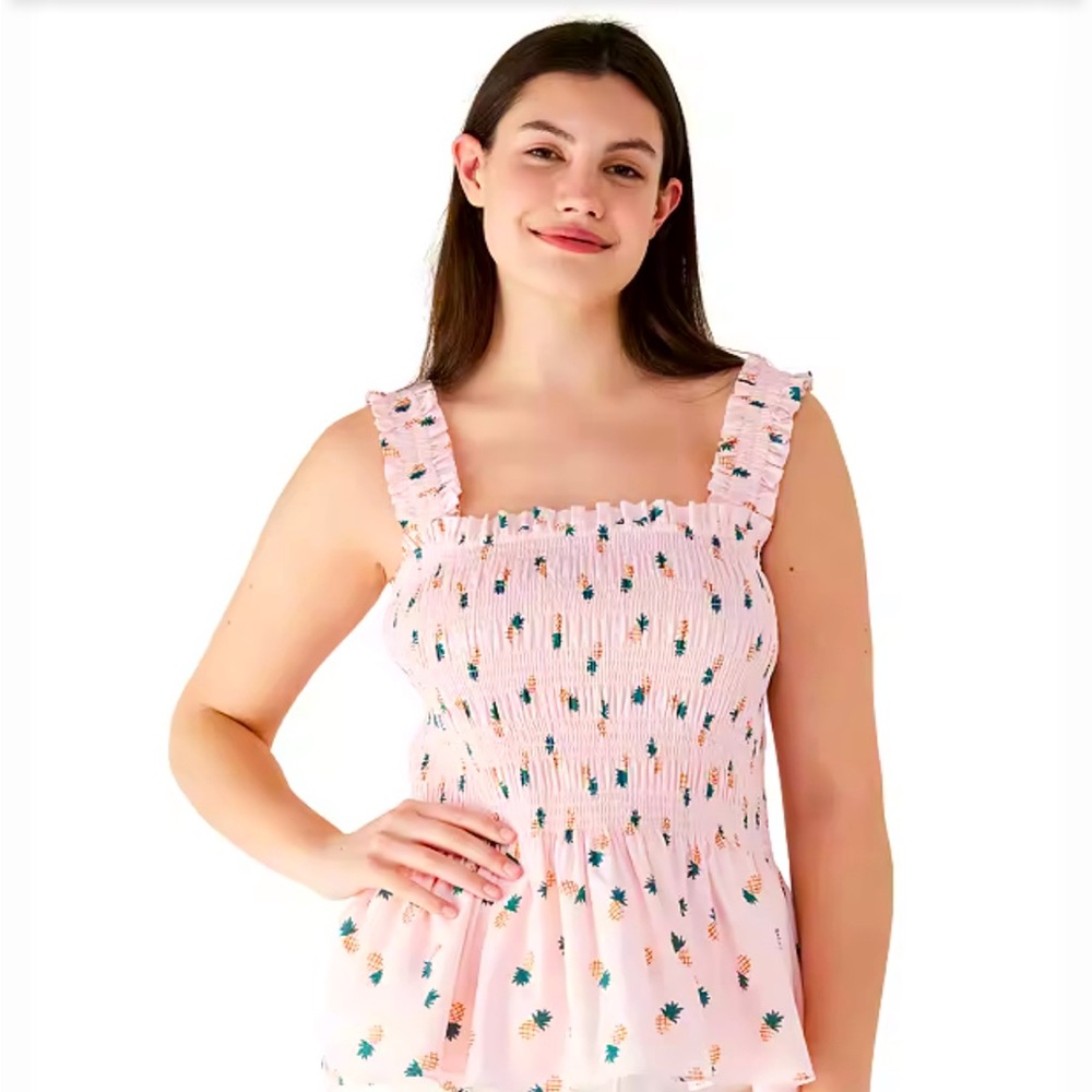 NWT cute Kate Spade pink smocked pineapple top summer size Large